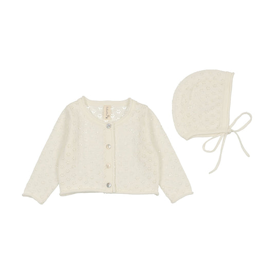 Lilette Knit Pointelle Cardigan/Bonnet