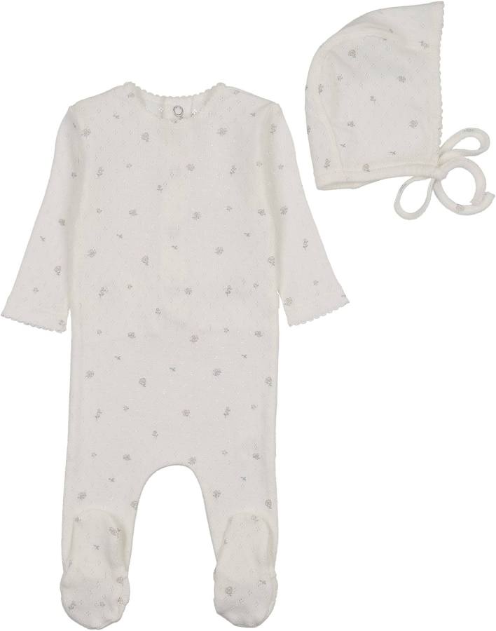 Bee&Dee Pointelle Flowers Footie/Bonnet