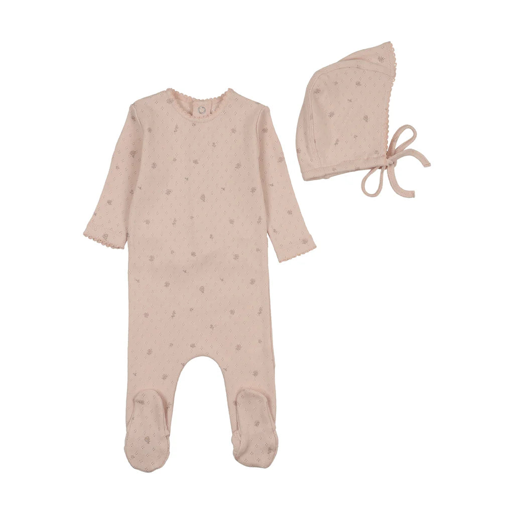 Bee&Dee Pointelle Flowers Footie/Bonnet