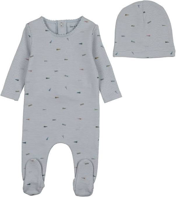 Bee&Dee Flag/Bow Print Footie/Beanie
